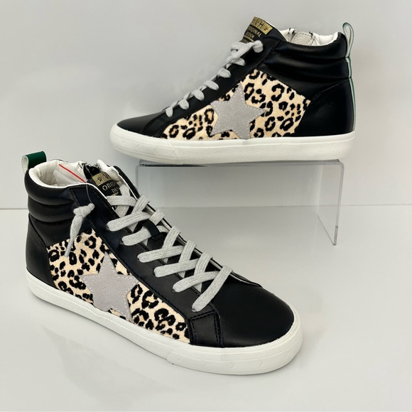 Vintage Havana Leopard High Top Sneakers Size 9 Star Distressed Zip Shoes - Picture 3 of 13